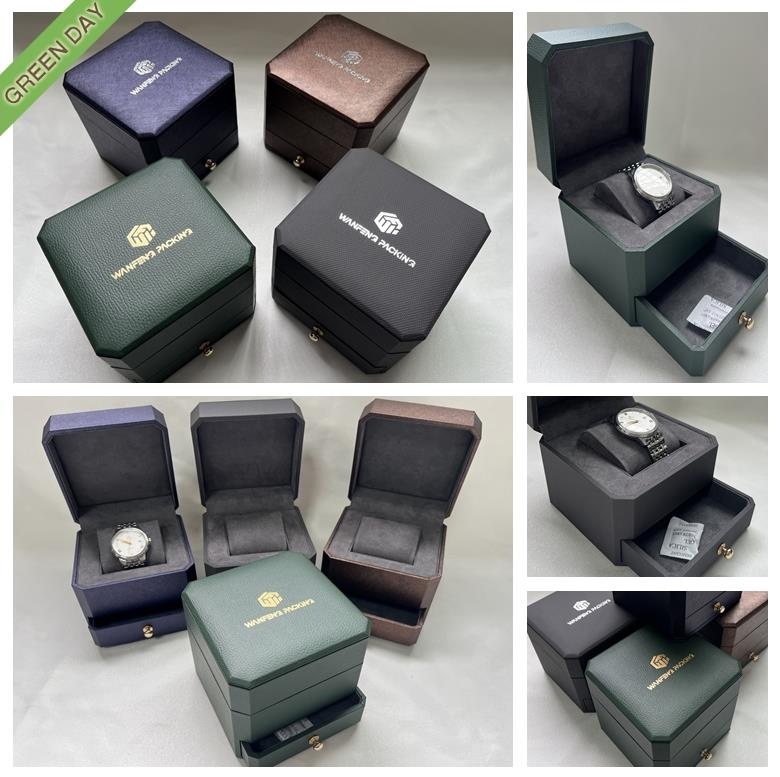 Leatherette 8 corners watch box with drawer