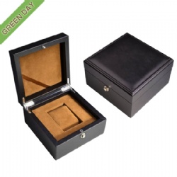 Custom Good Quality Luxury Black Leather Watch Box