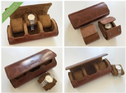 3 slots leather watch travel case